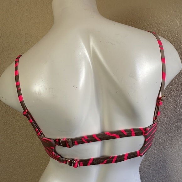 Beach Bunny Bikini Top Hot Tiger BB Tiger Striped Bikini Hot Pink & Nude RARE - Picture 14 of 16